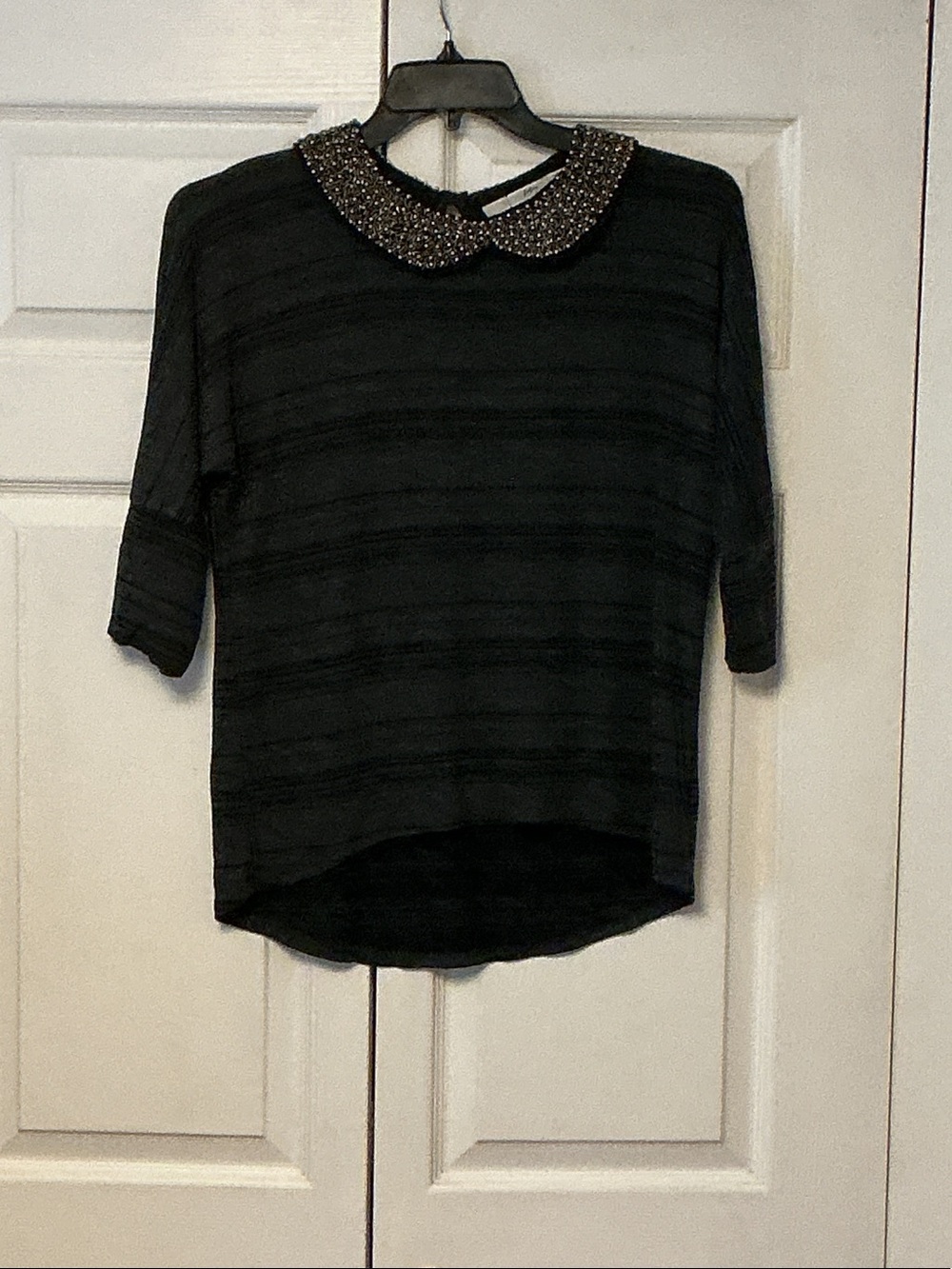 Gibson Black 3/4 Sleeve Top with Beaded Collar